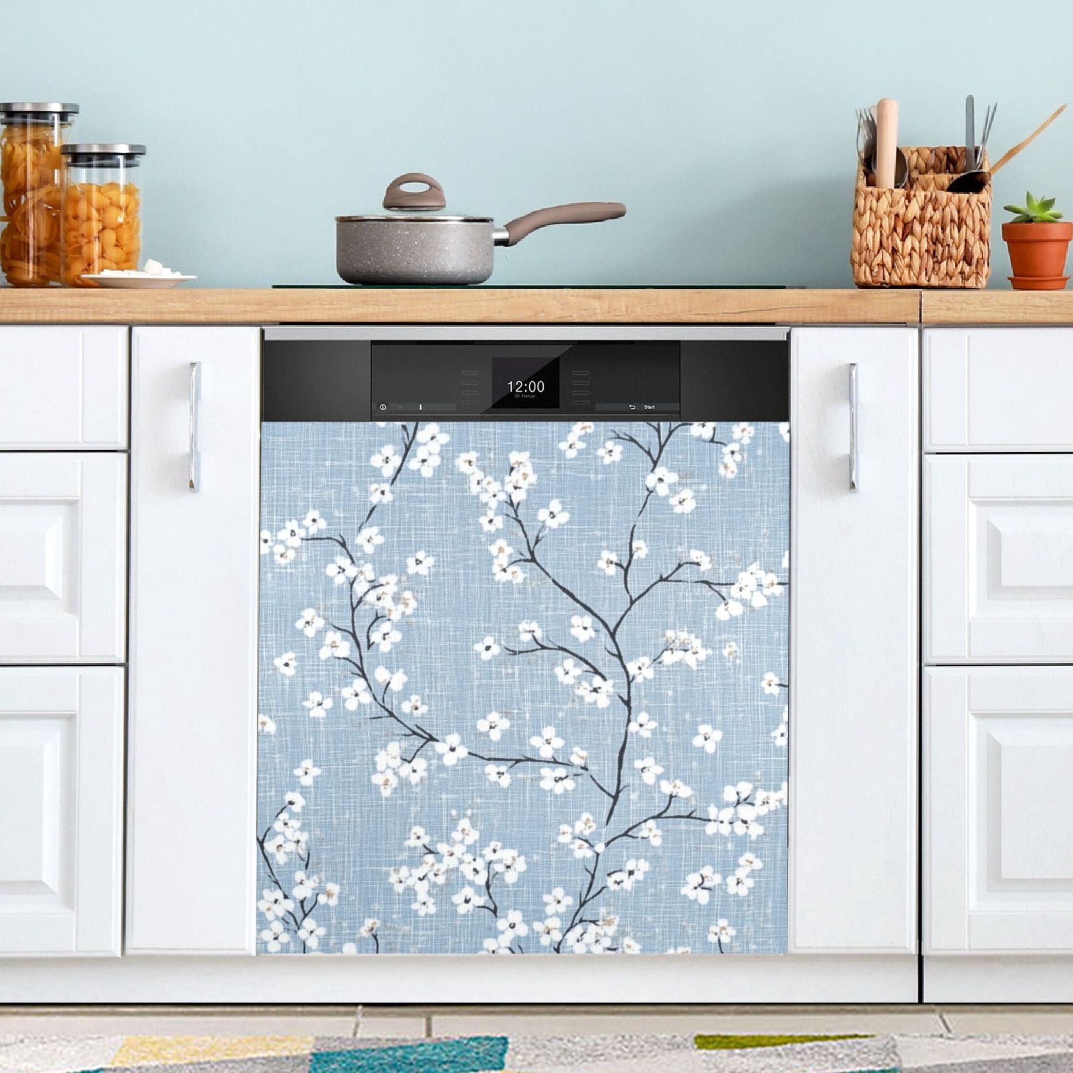 Dishwasher Magnetic Sticker 23x26 Inch Refrigerator Magnetic Sticker Washing Machine Magnetic Sticker Kitchen Panel Magnetic Sticker Home Decor Pretty Blue Cloth Flowers