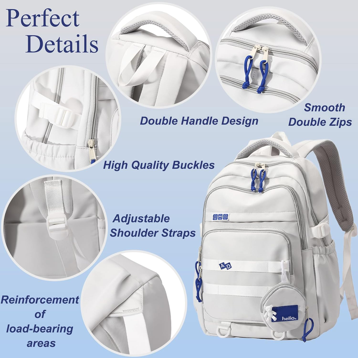 Mochila escolar grande para niñas y niños, ligera y espaciosa, con múltiples compartimentos, para secundaria y universidad, gris 4