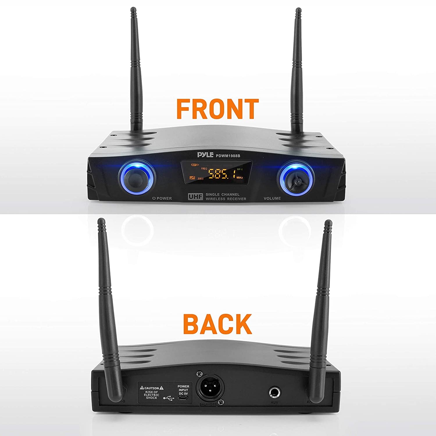 PYLE PDWM1988B - Compact UHF Pro Wireless Microphone System - USB Powered Desktop Mic Receiver System with Adjustable Volume Control, Includes Belt-Pack Transmitter, Headset Mic & Lavalier Mic (Single
