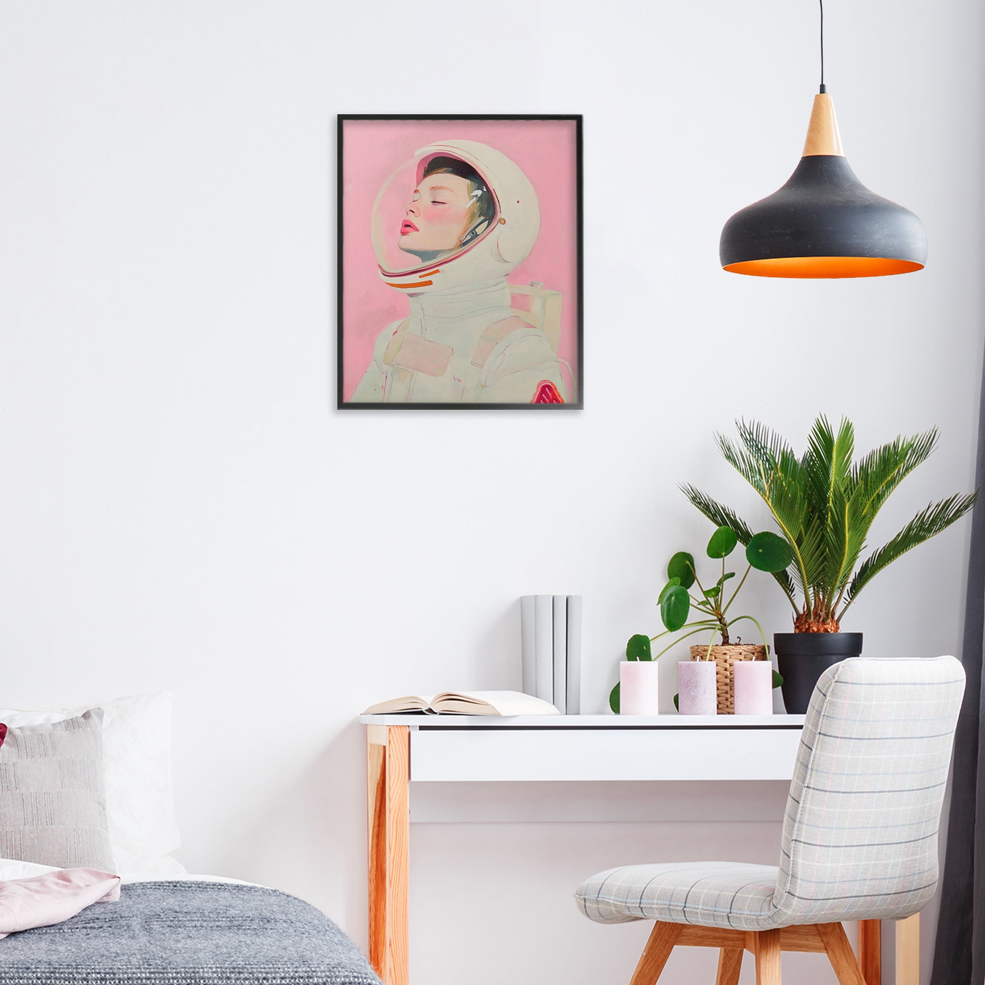 Stupell Industries Pink Astronaut Girl Black Framed Giclee Art, design by The Prints Vibe