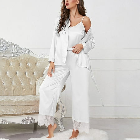 

ZHIYU Womens Nightgown Lingerie Satin Chemise Lingerie Nightie Full Slips Sleep Dress Sleepwear 3 Pieces Of Nightgown 2023
