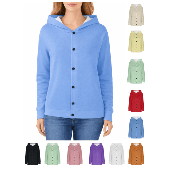 Busydd Sweaters for Women Trendy Casual Long Sleeve Button Knit Womens Sweater Comfortable Fall Winter Hooded V Neck Sweaters for Women 2XL