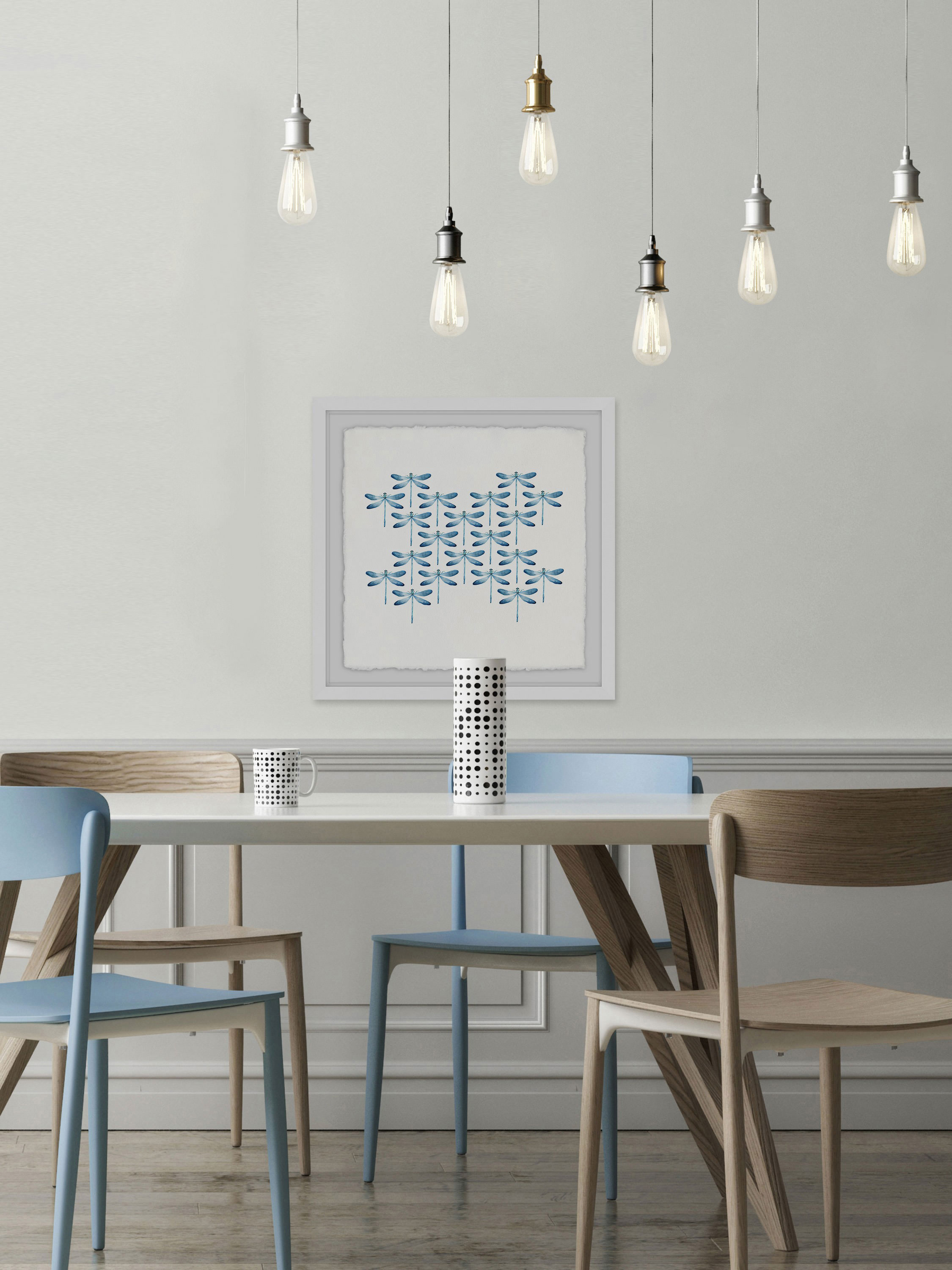 Blue Dragonfly Rows Framed Painting Print