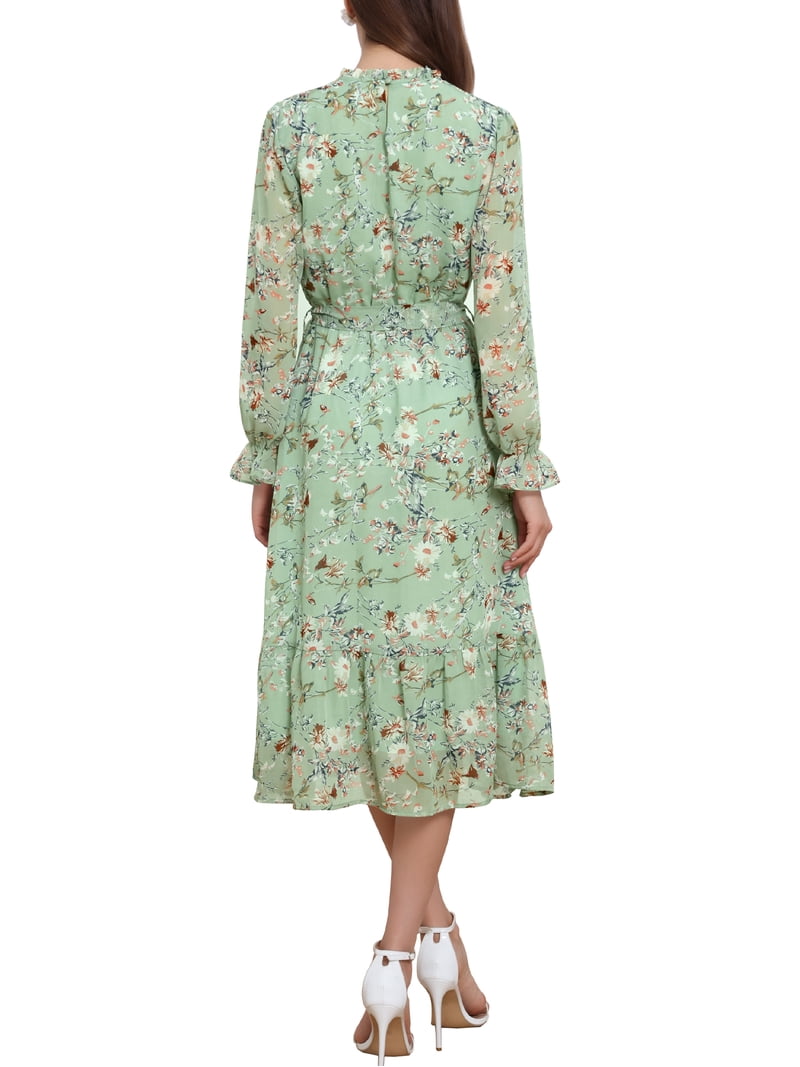 Inspire Chic Women's Dress Floral Mock Neck Ruffle Long Sleeve Flowy Chiffon A-Line Midi Dresses Grey Green S, Size: Small Inspire Chic Women's Dress Floral Mock Neck Ruffle Long Sleeve Flowy Chiffon A-Line Midi Dresses Grey Green S, Size: Small