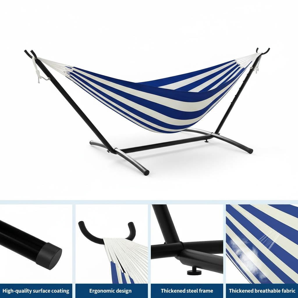 Hammock with Stand for Outside, 2-Person Outdoor Portable Hammock, 500lb Capacity + Waterproof Carry Bag