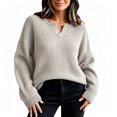 thumbnail image 4 of Xdegoge Womens V Neck Ribbed Knit Sweater Slouchy Loose Fit Long Sleeve Pullover Tops Casual Chunky Drop Shoulder Jumper Fall Winter Warm Cozy Knitwear, 4 of 7