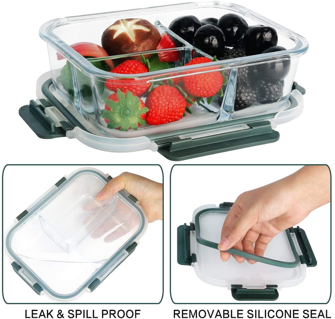 6-Pack] Glass Meal Prep Containers 3 Compartment with Lids, Glass Lunch  Containers,Food Storage Lunch Box,Bento Box, Microwave, Oven, Freezer,  Dishwasher (36 o…