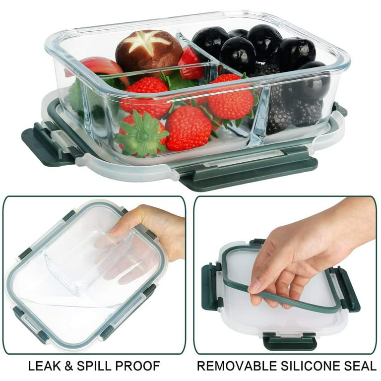1 & 2 & 3 Compartment Glass Meal Prep Containers (3 Pack, 35 oz) - Glass Food Storage Containers with Lids, Glass Lunch Box, Glass Bento Box Lunch