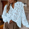 thumbnail image 2 of KALE V Neck Long Sleeve Shirts for Women Casual Lace Blouse Button Up Tops Fall Fashion Clothes Business Casual Tops Blue, 2 of 9