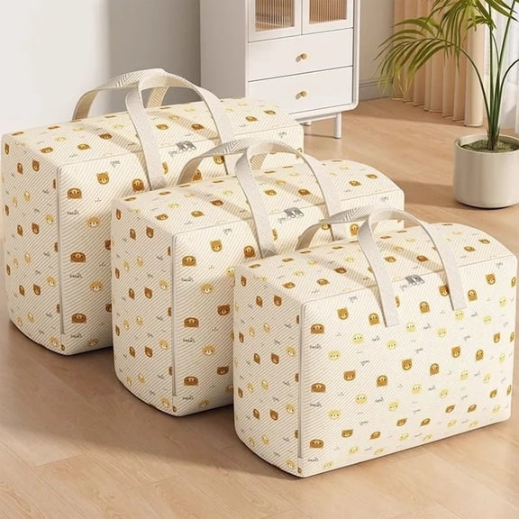 RBCKVXZ Soft Canvas Storage Bags with Zipper and Handles - (27x12x20 in) Thick Breathable, Foldable Quilt Organizer for Bedding, Blankets and Wardrobe