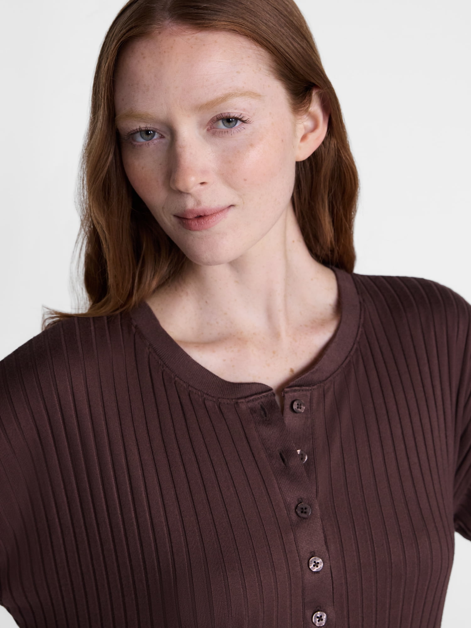 Joyspun Women's Cozy Lounge Collection Hacci Long Sleeve Henley Sleep Top, Sizes XS to 3X