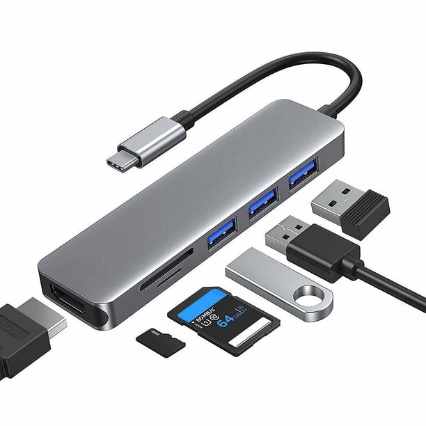 Adaptador concentrador USB C YONGSHENG 6 en 1 de aleación de aluminio