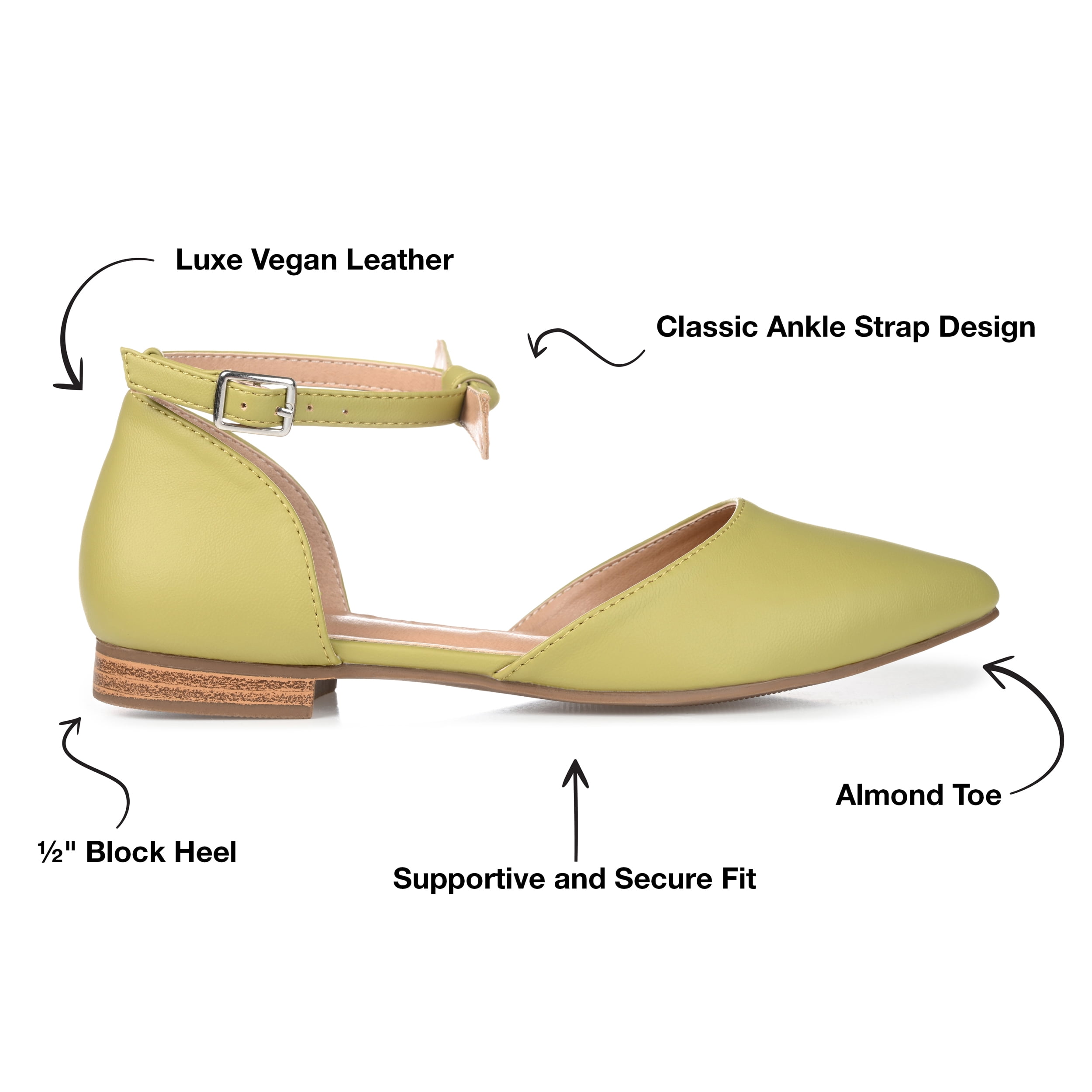 Journee Womens Vielo Ballet Almond Toe Buckle Flats, Widths Available
