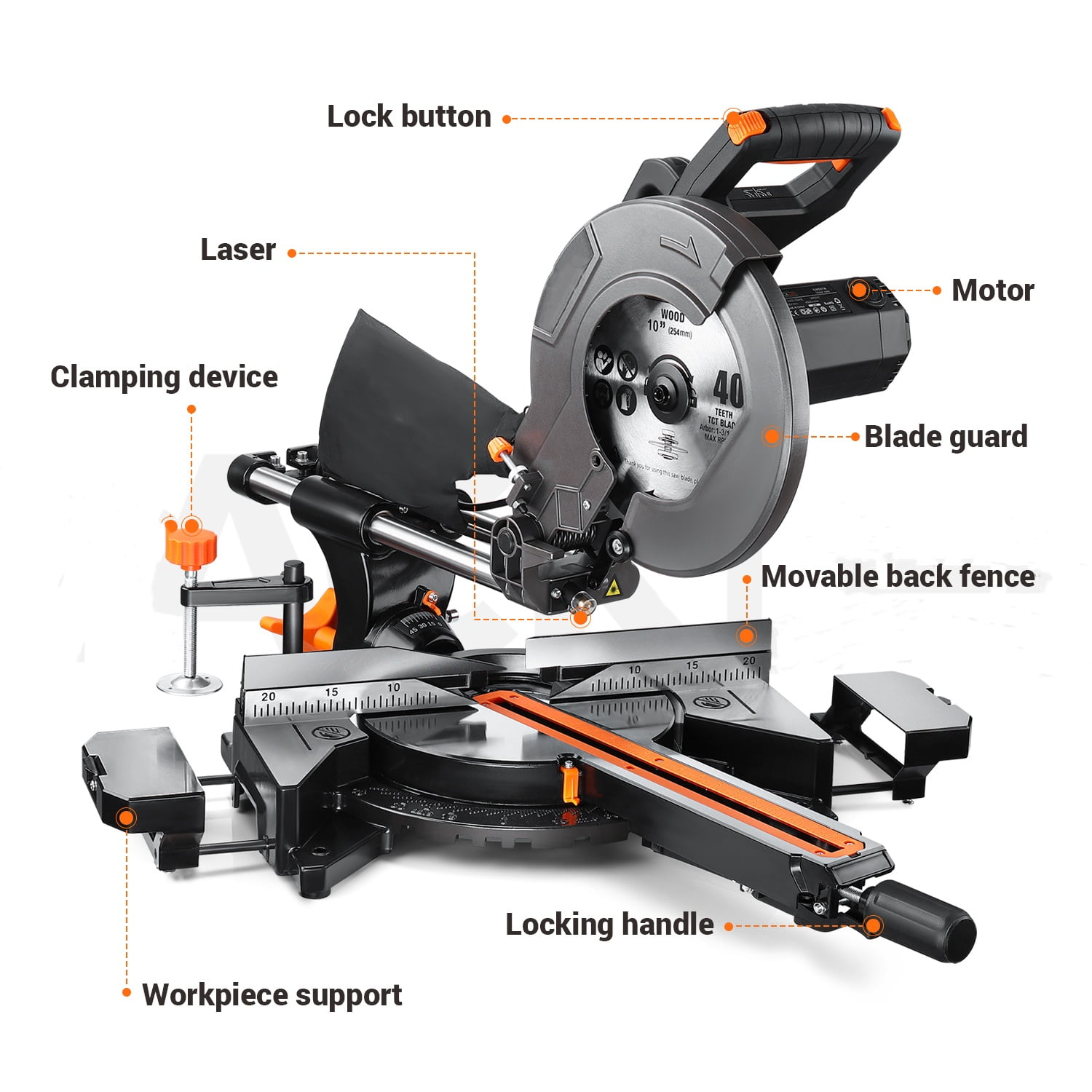 DOVAMAN 10-Inch Sliding Compound Miter Saw, 15-Amp Power Miter Saw with 3 Blades, Dual-Speed 4500/3200 RPM Sliding Miter Saw for Wood, PVC & Soft Metal, Laser Guide