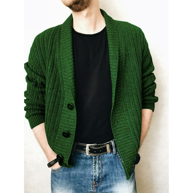 CEHVOM Men's Solid Color Lapel Long-sleeved Single-breasted Sweater Coat