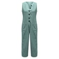 thumbnail image 4 of GILIGEGE Women Wide Leg One Piece Jumpsuit Sleeveless Loose Baggy Dressy Button Down Romper Casual Summer Outfits with Pocket Linen Overalls for Women Loose Baggy Romper Summer Outfits with Pocket, 4 of 5