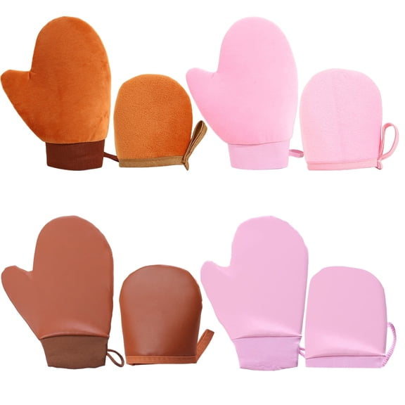 Dual-Material Lotion Gloves 8-Pack (4 Flocked, 4 Leather) - Quick Tanning Oil Application Gloves for SPA & Lazy Massage