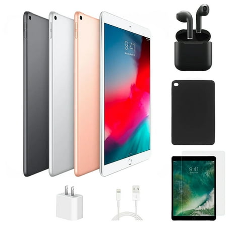 Pre-Owned Apple iPad Air 3 A2153 (WiFi + Cellular Unlocked) 256GB Gold Bundle with Case, Wireless Earbuds, and Tempered Glass Screen Protector