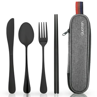 Topbooc Portable Stainless Steel Flatware Set, Travel camping cutlery Set,  Portable Utensil Travel Silverware Dinnerware Set with a Wate
