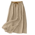 thumbnail image 2 of Gamivast Linen Skirts for Women Elastic Waist Linen Maxi Skirt Drawstring Long Skirt with Pockets Modest Skirt Casual Skirt for Beach Vacation Travel Holiday Wear Khaki XXL, 2 of 7