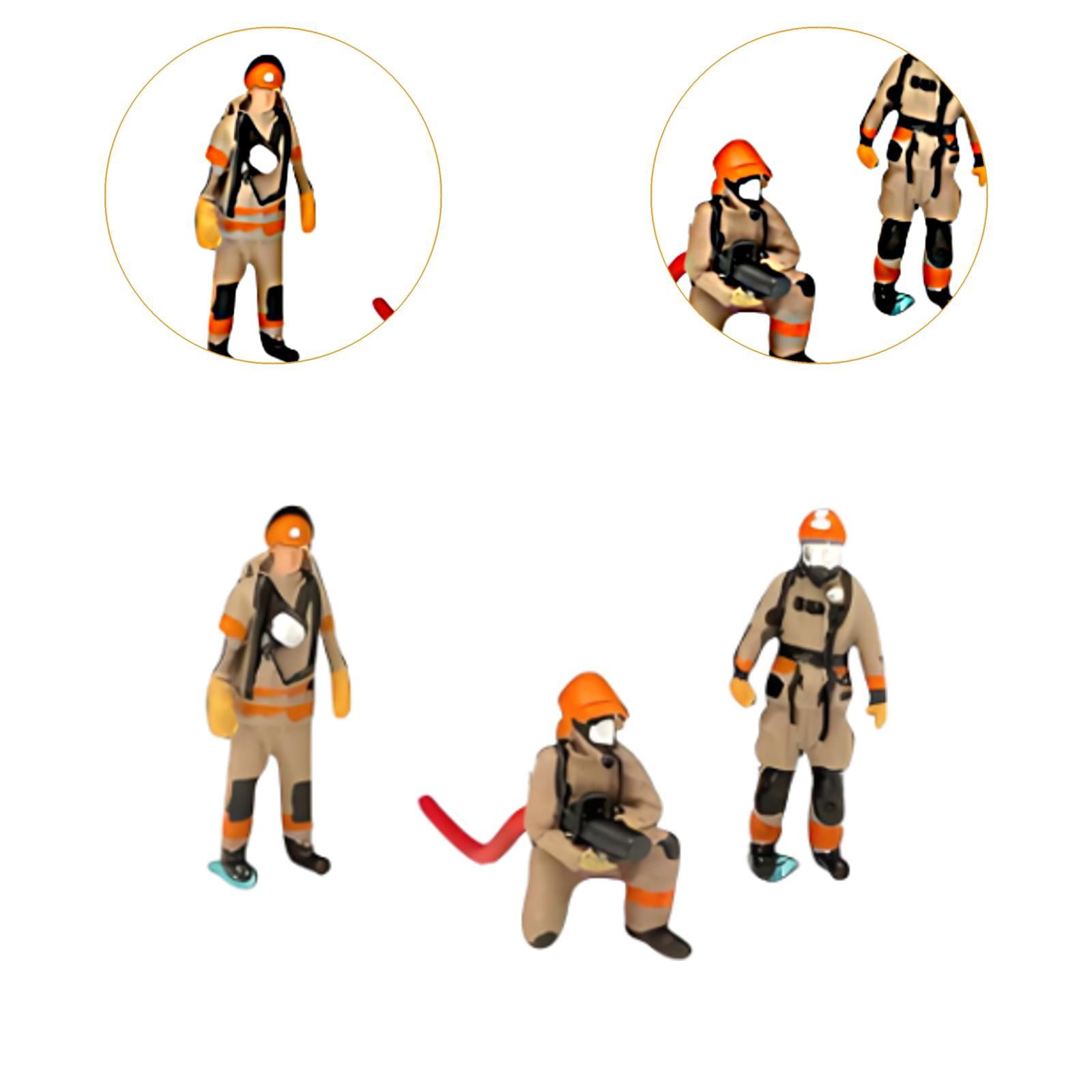 3 Pieces Mini Firefighter Figure Hand Painted Realistic ABS Material for Diorama Displays Scene Photography Model