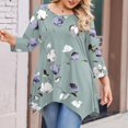 thumbnail image 4 of WTOBBY Women's Plus Size Floral Print Round Neck 3/4 Sleeve Tunic Top Loose Fit Casual Tee for Full Figure Fall Fashion Comfortable Wear,Multicolor XL, 4 of 5