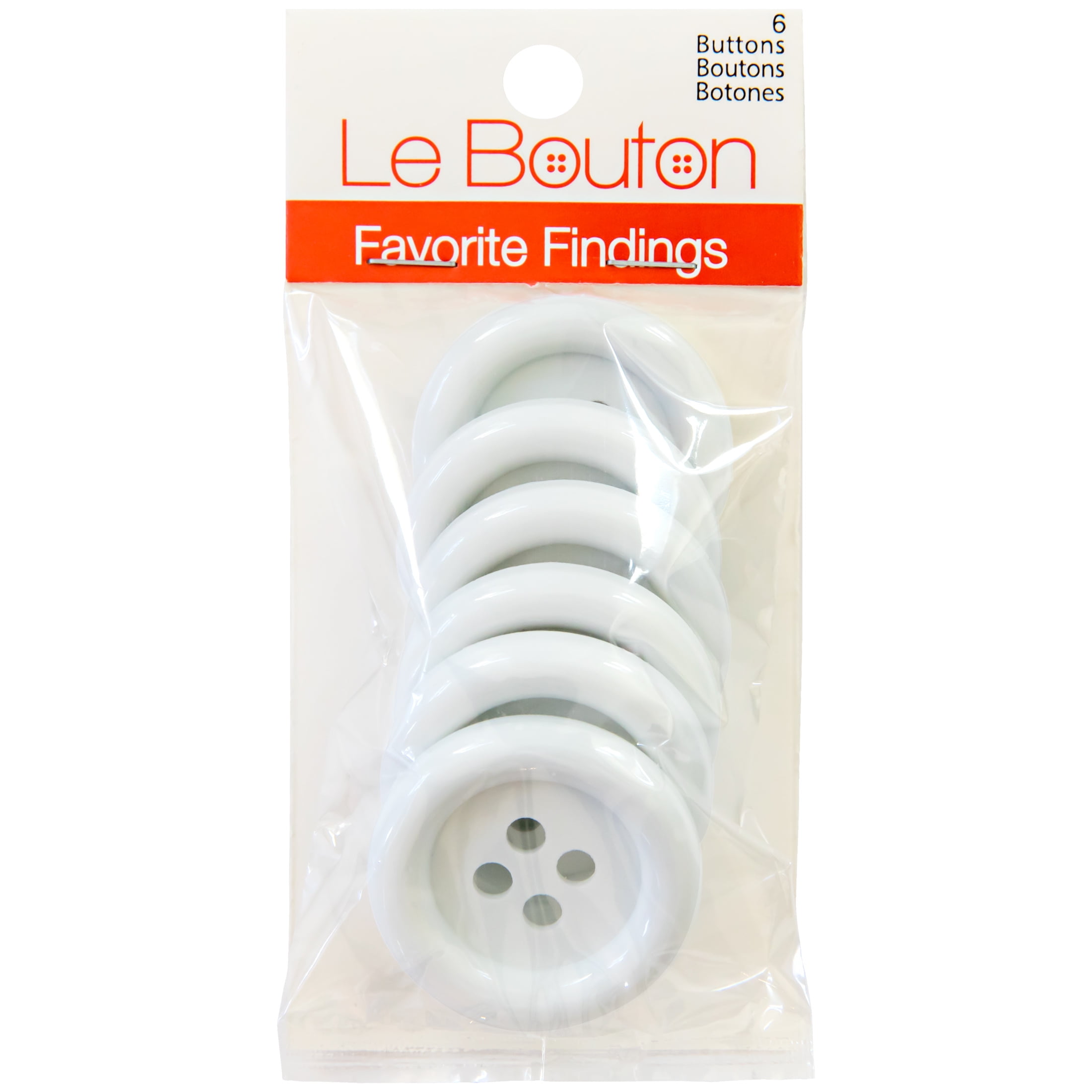 Favorite Findings White 1 3/8" 4-Hole Big Buttons, 6 Pieces