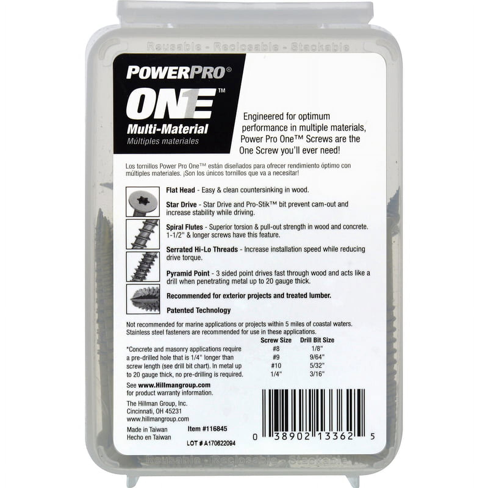 Hillman Fasteners 116845 Power Pro ONE Multi-Material Screws, #10 x 2-1/2"
