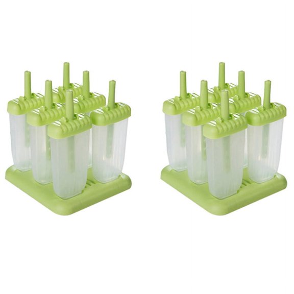 12 Pack No Reusable Ice Cream DIY Molds Holders with Tray and Sticks Popsicles Maker Fun for Kids-Green