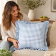 thumbnail image 7 of Blue Checkered Pillow Cover, Ruffled Frill Decorative Cushion Case for Sofa, Bed, Chair, Bedroom, Living Room and Cottage Home Decor, 7 of 7