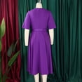 thumbnail image 6 of AURA Plus Size Summer V Neck A Line Midi Dress High Waist Short Sleeve Elegant African Work Dress with Belt, 6 of 10