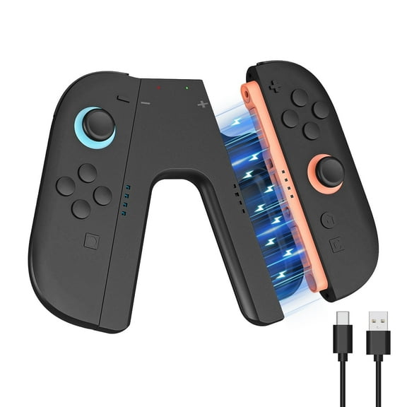Rechale Magnetic Controller Charger Grip Compatible with Nintendo Switch 2(2025) Only – LED Charging Grip for Switch 2 Controller, USB-A to Type-C Charging Cable included - Black