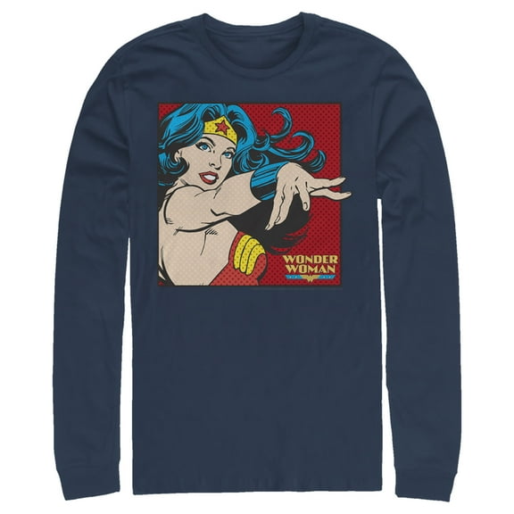 Men's Justice League Retro Pop Art Portrait Long Sleeve Shirt Navy Blue X Large