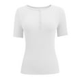 thumbnail image 5 of Women's Summer Short Sleeve Ribbed Knit Top Slim Fit Button Down Casual Tee Comfortable Stylish Blouse for Daily Wear, 5 of 6