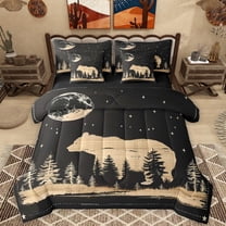 Homewish Wild Bear Silhouette 7-Piece Bedding Comforter Set,Jungle Wildlife King Bedding Sets,Brown BlackBed Sheets For Boys Kids,Breathable Home Decor Reversible
