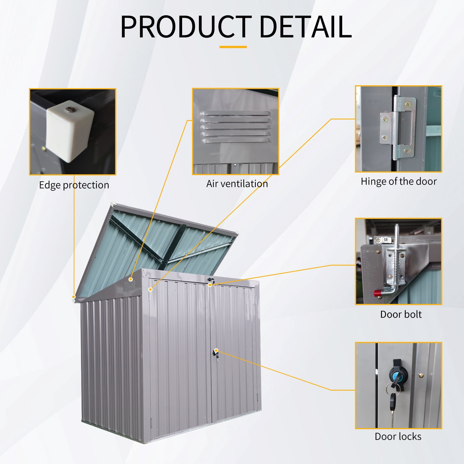 Witaxima Metal Outdoor Garbage Bin Shed for 2 Trash Cans, 62.25"L x 40"W x 52.75"H, Galvanized Steel Storage Shed for Garden/Yard, Lockable Door & Sloped Roof, Gray