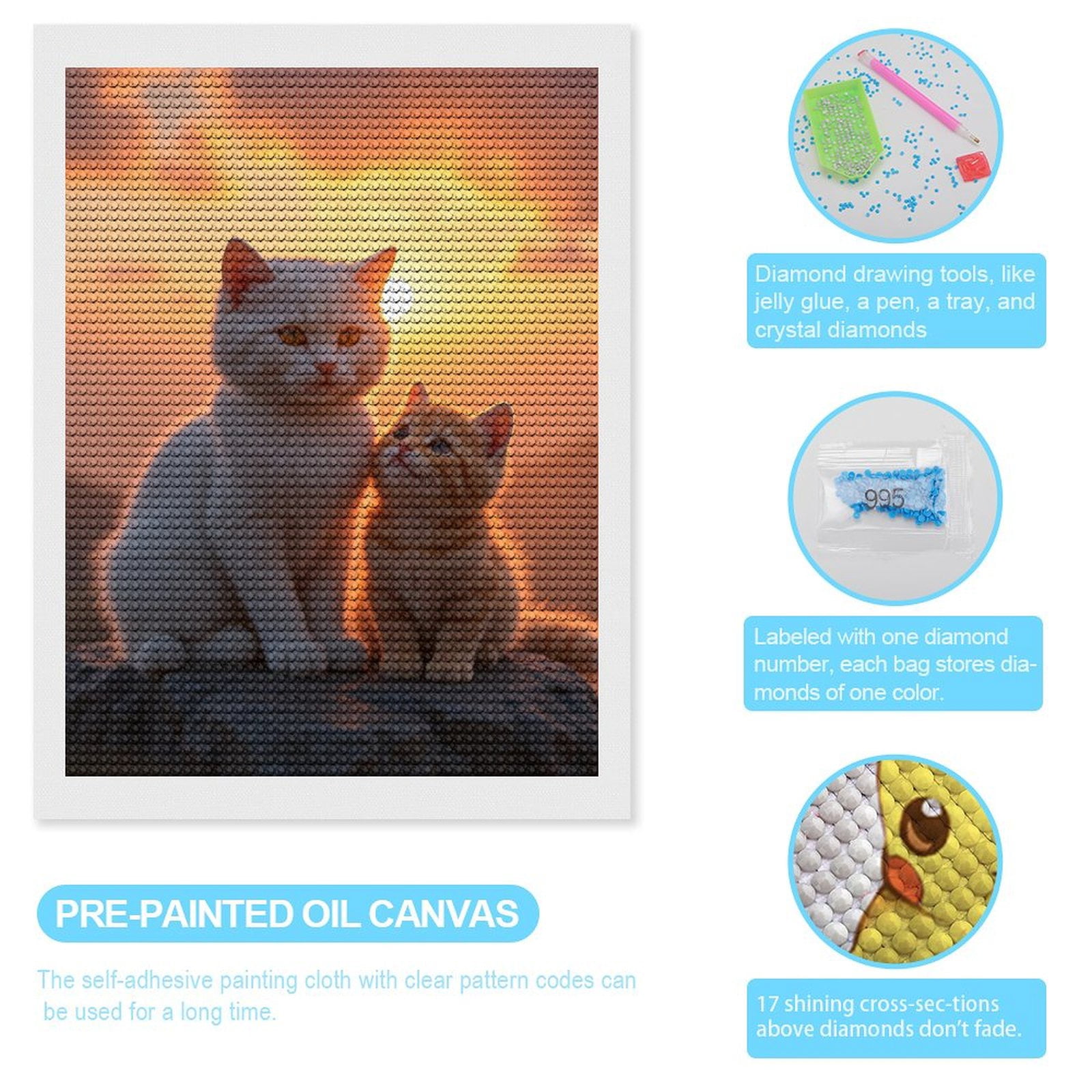 Diamond Art Kits for Adults, Cat Sunset Rock Family Moment 5D Diamond Painting Kits for Adults Beginners, DIY Full Drill Diamond Painting, Gem Art and Crafts 12x16