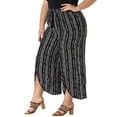thumbnail image 4 of Plus Size Pant for Women Split Elastic Waist Flowy Striped Wide Leg Pants 2X Black, 4 of 6