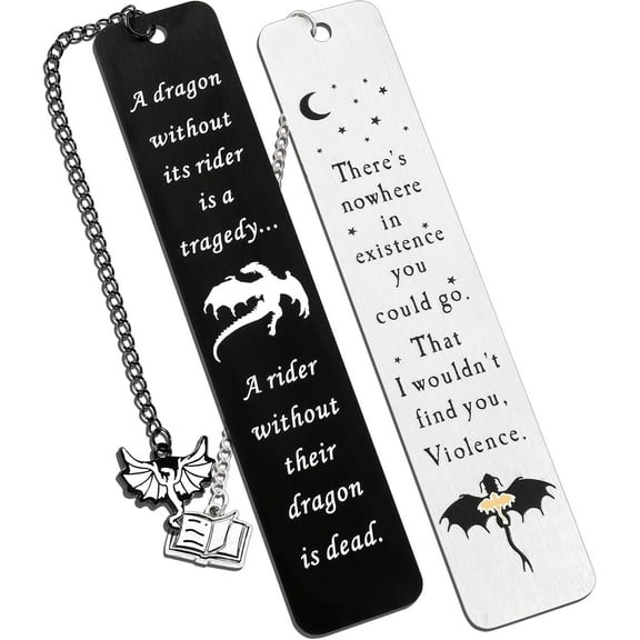 Fourth Wing Stainless Steel Bookmarks, Set of 2, Flying Dragon Metal Bookmark with Tassel, Book Mark for Reading Women Men Couple Book Accessories,Reading Supplies for Book Lover,SET C