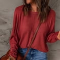 thumbnail image 1 of HAiming Womens Casual Long Sleeve Shirts Fall Winter Oversized Solid Color Round Neck Tops Going out Basic Blouse, 1 of 4