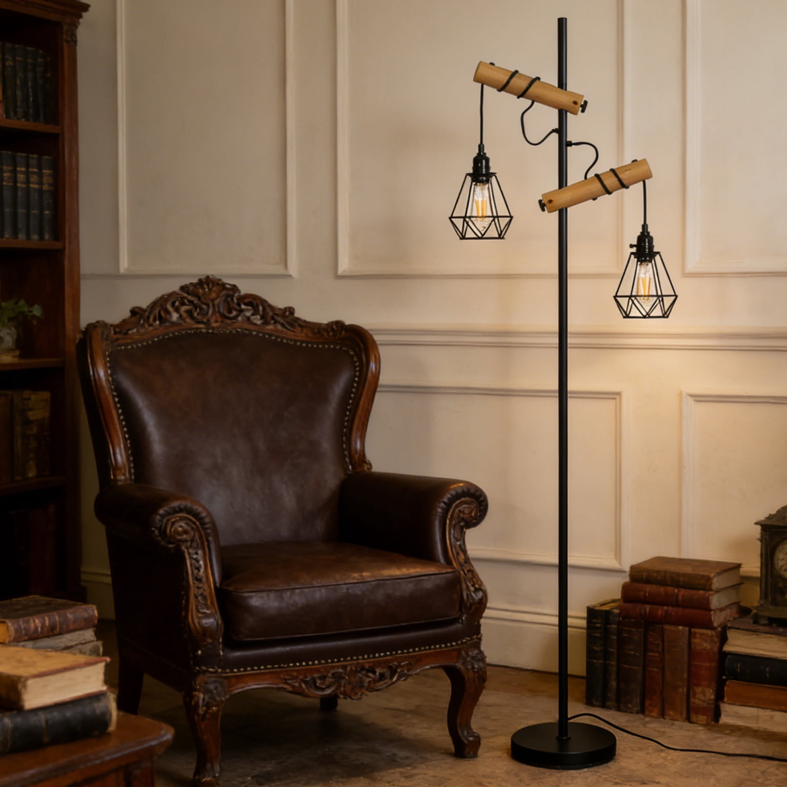 Industrial Tall  wooden black Floor Lamps for Living Room, Bedroom, Study Room, Office