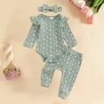 thumbnail image 2 of UAYOTSE Baby Girl Fall Clothes Set Floral Print Long Sleeve Romper Pants Set Cute Outfit(Light Green&14,0-3 Months), 2 of 6