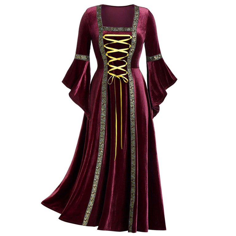 Eandarui Womens Medieval Evening Dress Gown Halloween Party Renaissance Victorian Witch Dress Robe Burgundy L Eandarui Womens Medieval Evening Dress Gown Halloween Party Renaissance Victorian Witch Dress Robe Burgundy L
