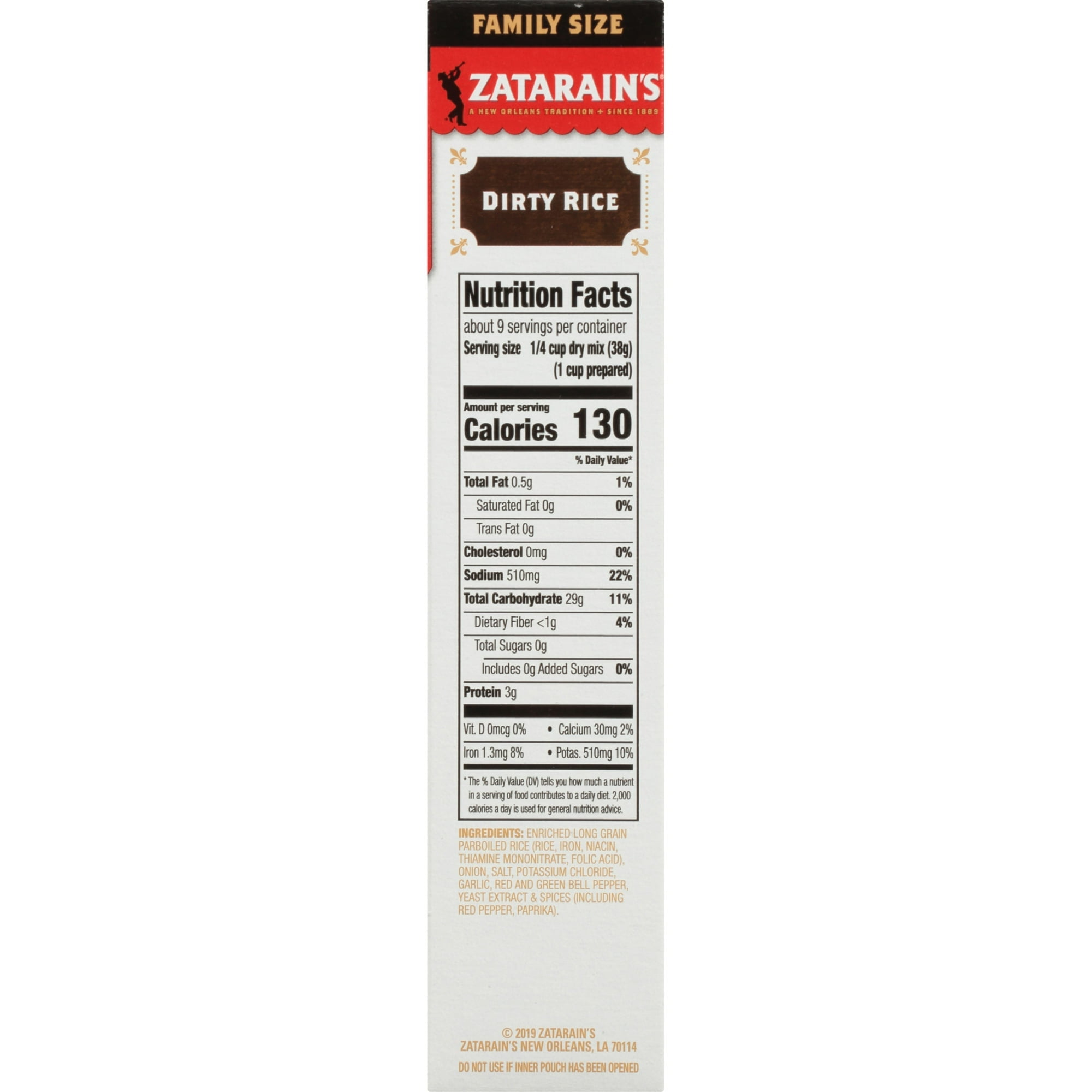 Zatarain's No Artificial Flavors Gluten Free Family Size Dirty Rice Mix 12 oz Box (Pack of 6)