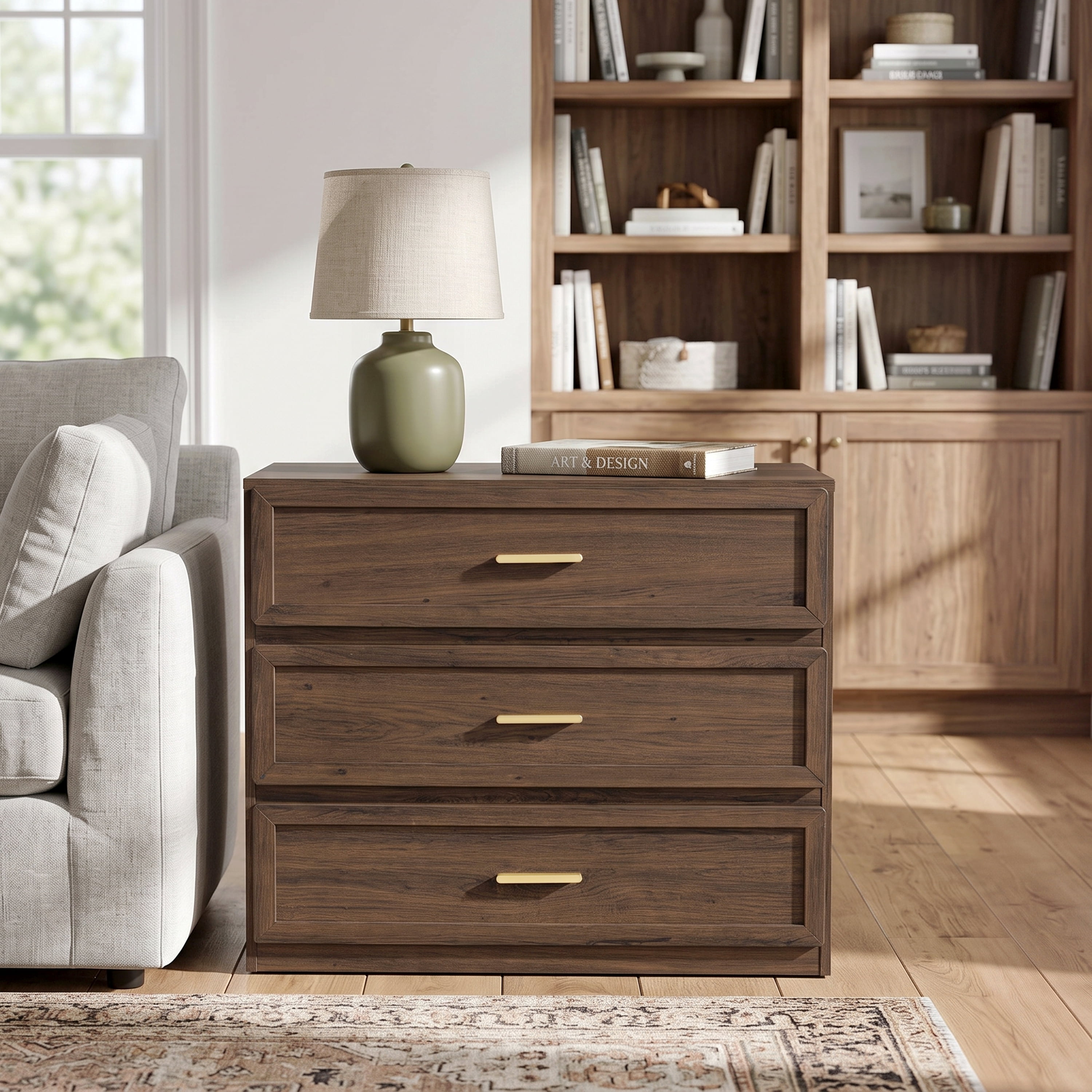 Furniture of America Rivor Modern Wood 3-Drawer Tall Nightstand, Walnut