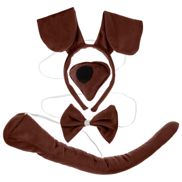 ColoMX 1 set de vestuario de perros de cachorro para niños lindos diadema de animales y corbata de lazo de cosplay de cosplay y accesorio de cola para actuaciones en el escenario