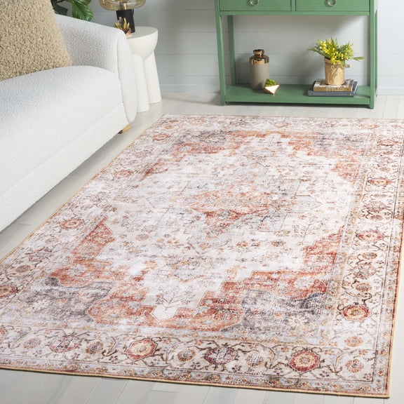 Safavieh Arizona Giffard Oriental Machine Washable Area Rug, Beige/Rust, 5' x 8'