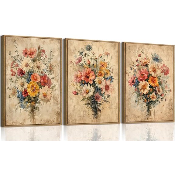 FCCUYE d Canvas Wall Art Abstract Floral Botanical Print Set of 3 Green Beige Wildflower Flower Market Paintings Boho Modern Minimalist Pictures Decor Bedroom Bathroom Living Room 16"x24"