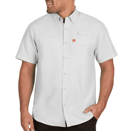 The American Outdoorsman Poly Grid Fishing Short Sleeve Shirt for Men - UP40 Protection Quick-Dry Ultra Lightweight (Quiet Grey Medium)