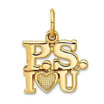 14k Yellow Gold Solid Polished P.S. I Love You Charm 16.7x12.6mm Pendant Necklace for Women